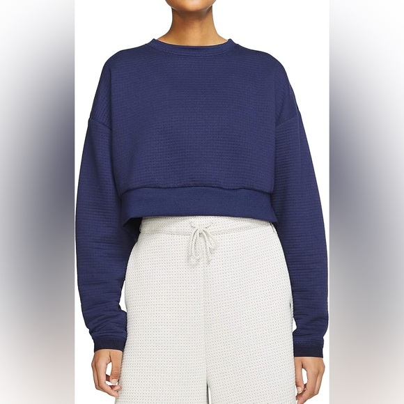 NIKE Sportswear City Ready Crewneck Cropped Sweatshirt Navy Blue Size Small - Picture 1 of 8
